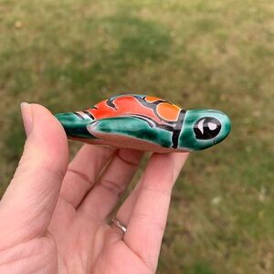 Talavera Mexican Pottery Sea Turtle Blue Figurine 3.25" Made In Mexico